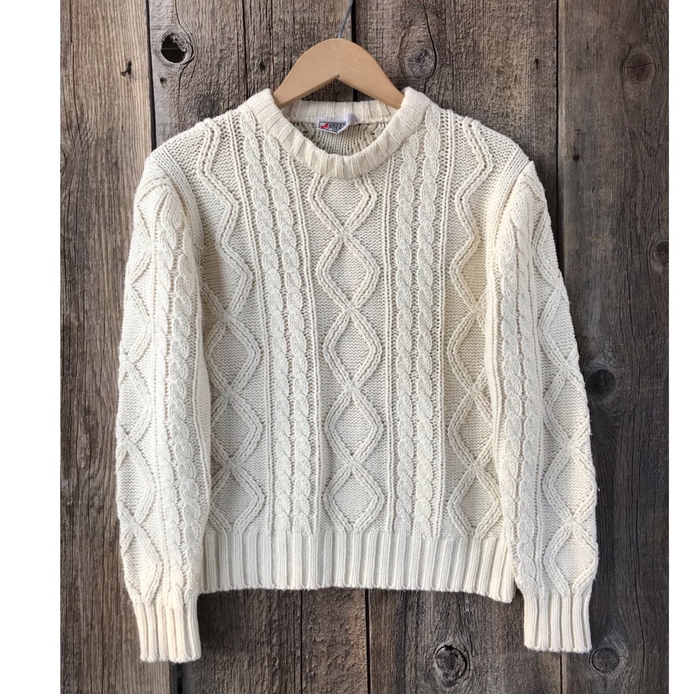 VTG Chunky Cableknit Crewneck Fisherman's Sweater, Unisex